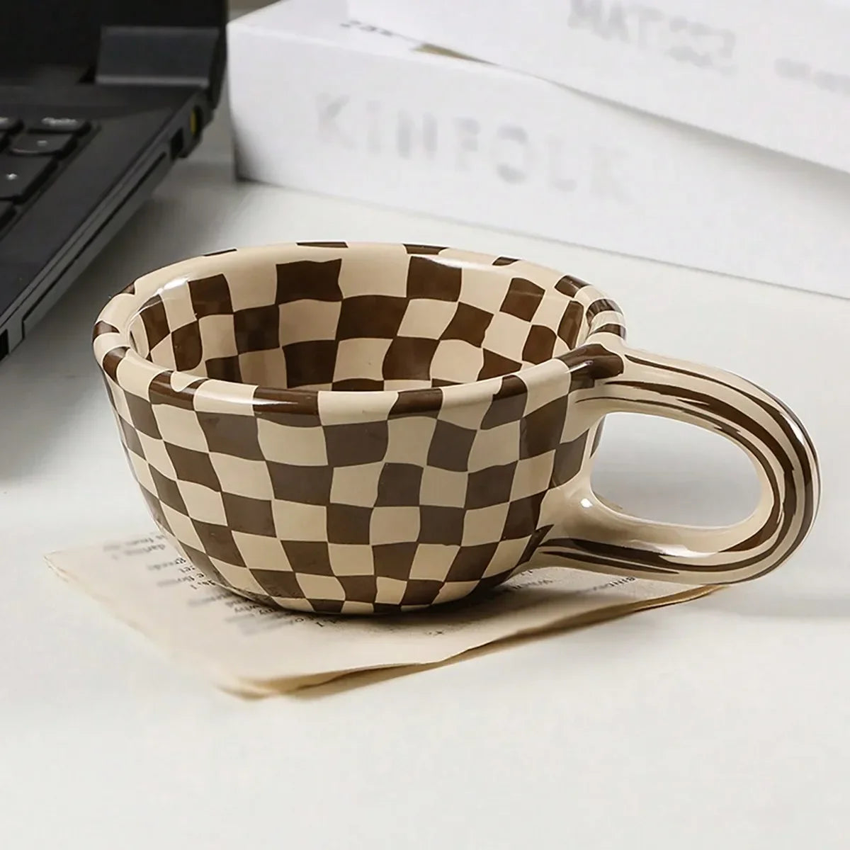 Unique Checkerboard Ceramic Coffee Cup | Perfect for Any Beverage