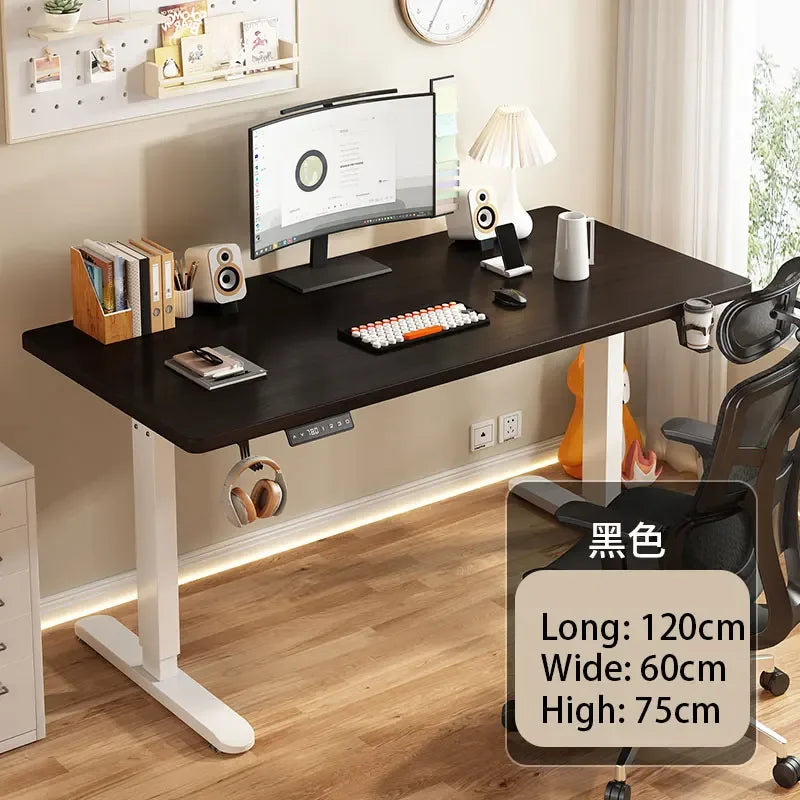 Electric Height Adjustable Solid Wood Computer Desk for Home & Office