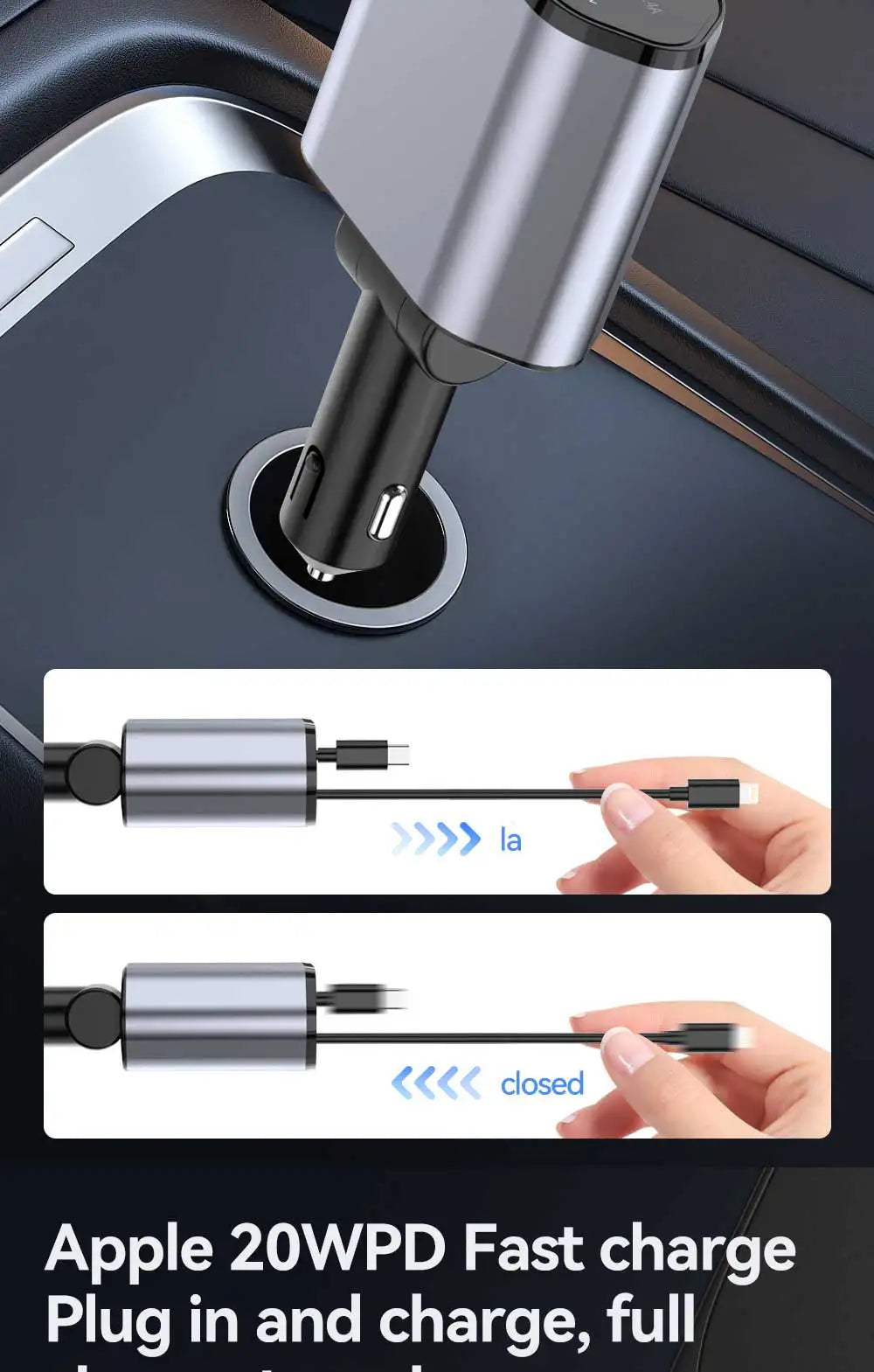 120W 4-in-1 Car Charger | Fast Retractable Charging Adapter