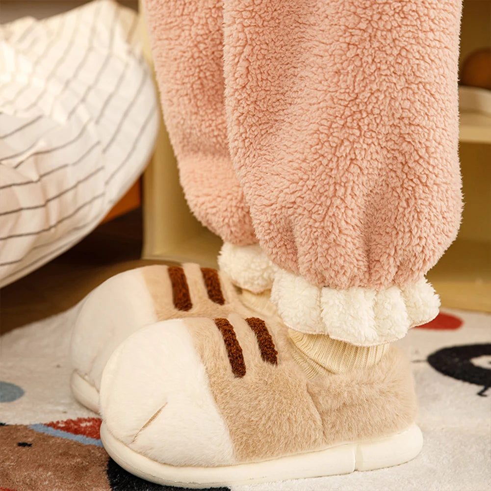 Unisex 3D Cat Paw Plush Slippers | Fluffy Winter Indoor Shoes