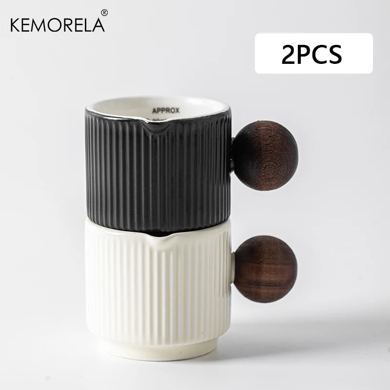 1/2PCS 3oz/90ml Stripe Ceramic Measuring Cup With Handle Espresso Extraction Cup Transfer Cup Milk Cup With Scale kitchen Tool