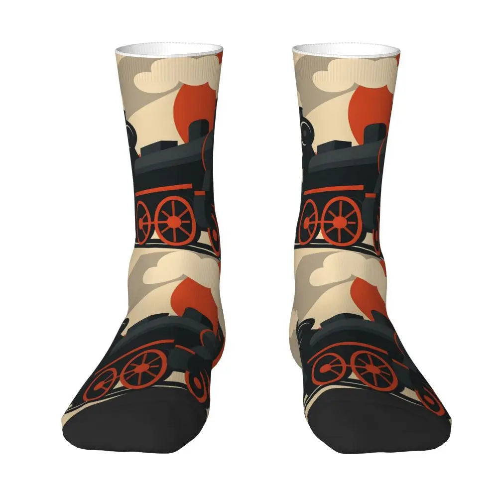 Trendy Steam Train Crew Socks | Stylish All Seasons Long Stockings