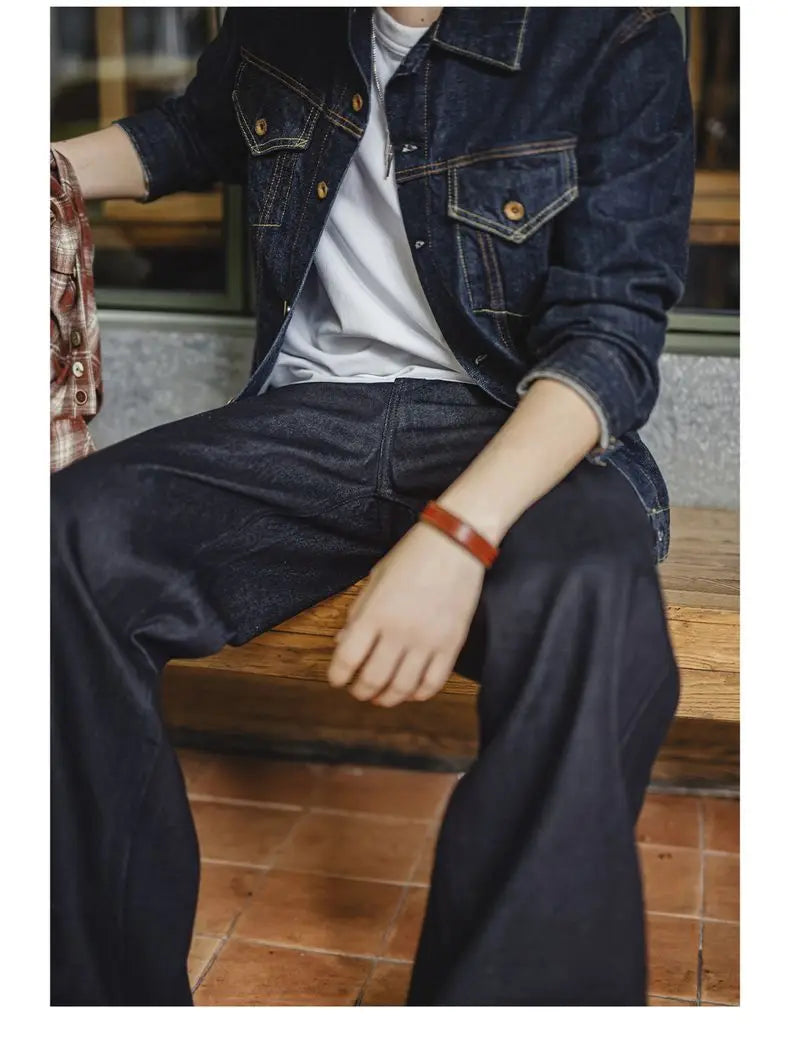 Vintage Loose Fit Raw Denim Wide-Leg Jeans for Men