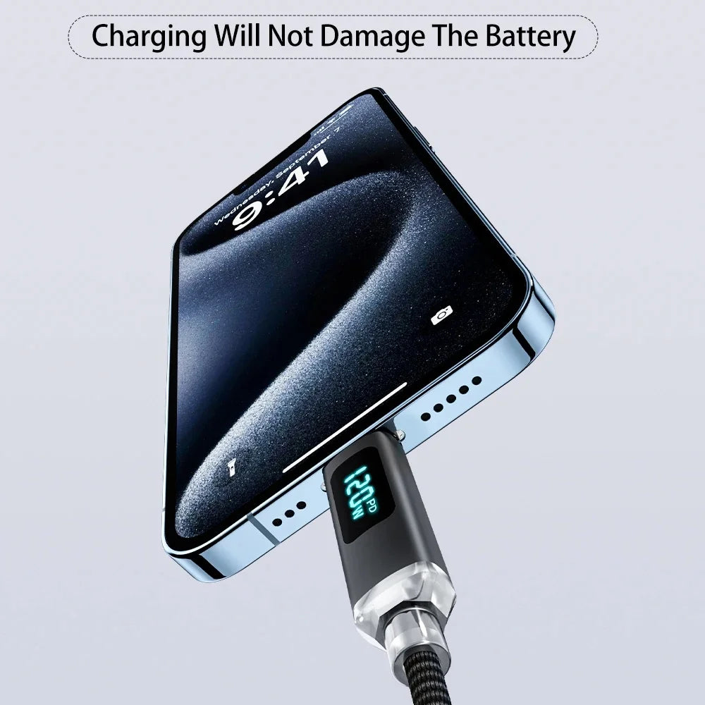 120W USB A to Type C Fast Charging Cable with LED Display