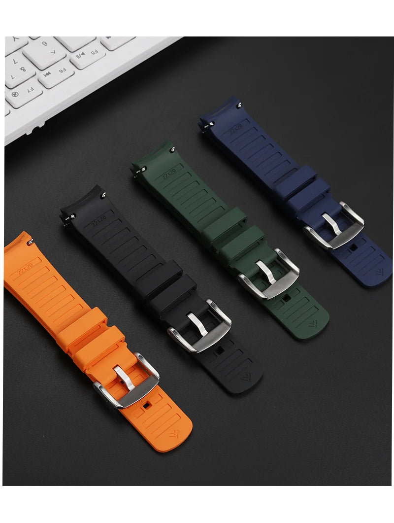 22mm Rubber Watch Strap | Stylish Black/Grey Fluoroelastomer Band