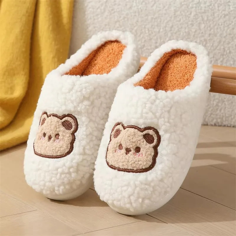 Men's Cartoon Bear Plush Slippers | Cozy Warm House Shoes