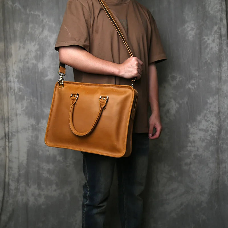 Handmade Genuine Leather Briefcase | Retro Large Capacity Laptop Bag