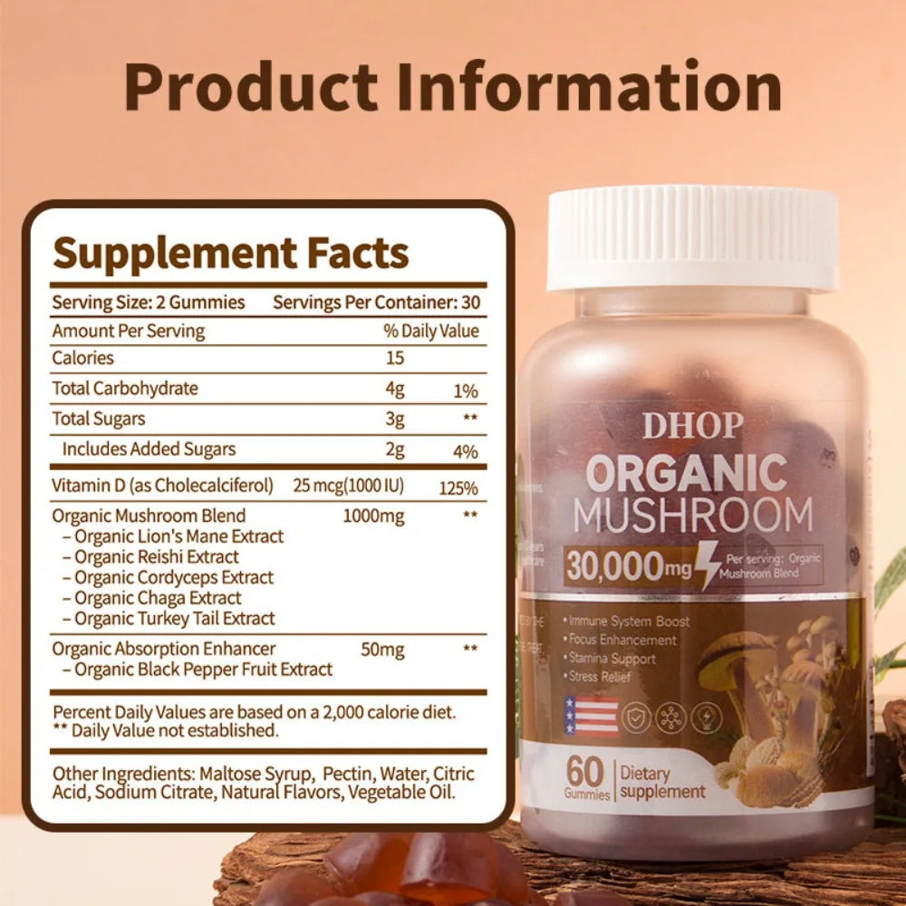 Mushroom Gummies with Lion's Mane & Reishi | Daily Health Support