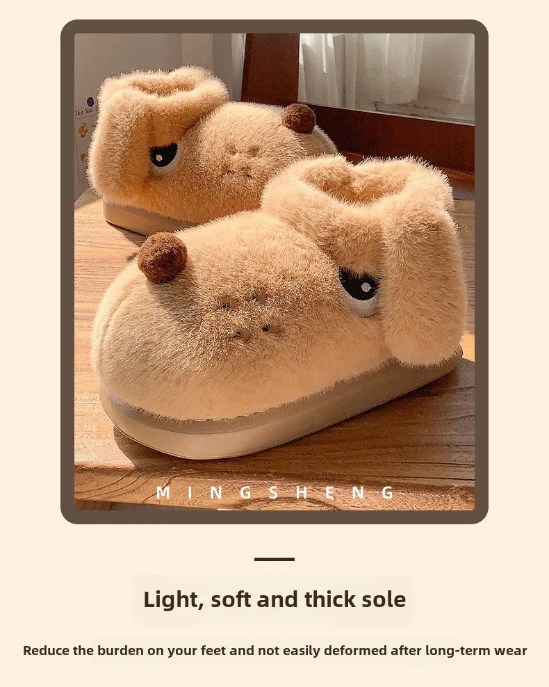 Women's Cute Cartoon Dog Plush Slippers | Fluffy Warm House Shoes