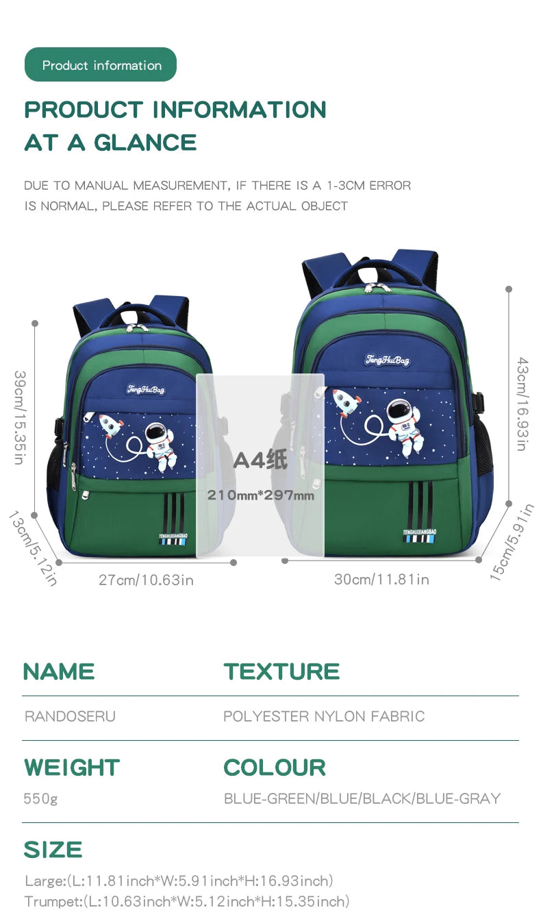 Waterproof Astronaut-Inspired Schoolbag for Boys | Ages 6-12