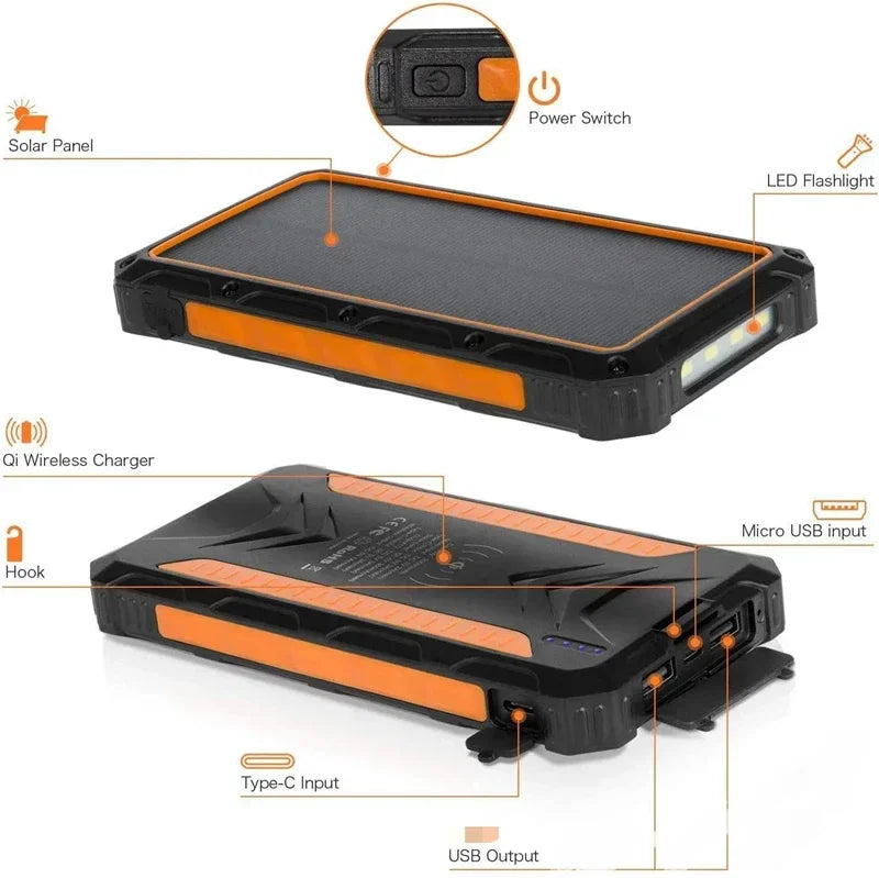 High-Capacity Solar Power Bank | Fast Charging & LED Lights