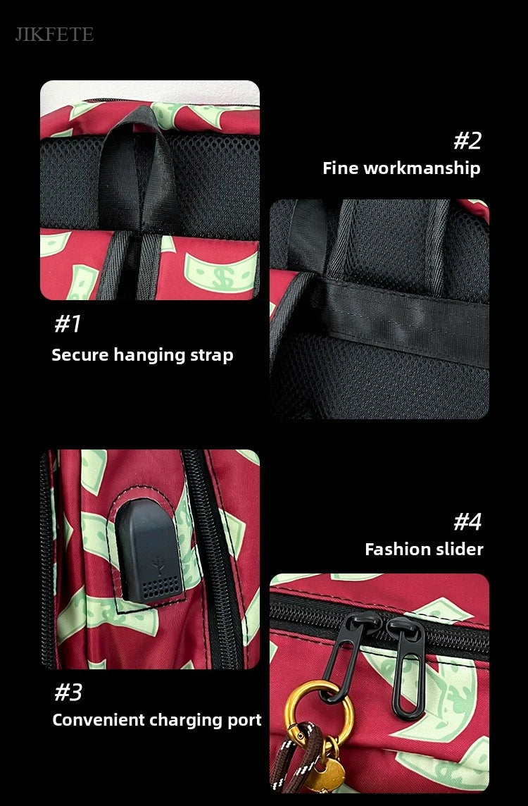 Stylish Shark Mouth Print Backpack | Versatile School & Travel Bag