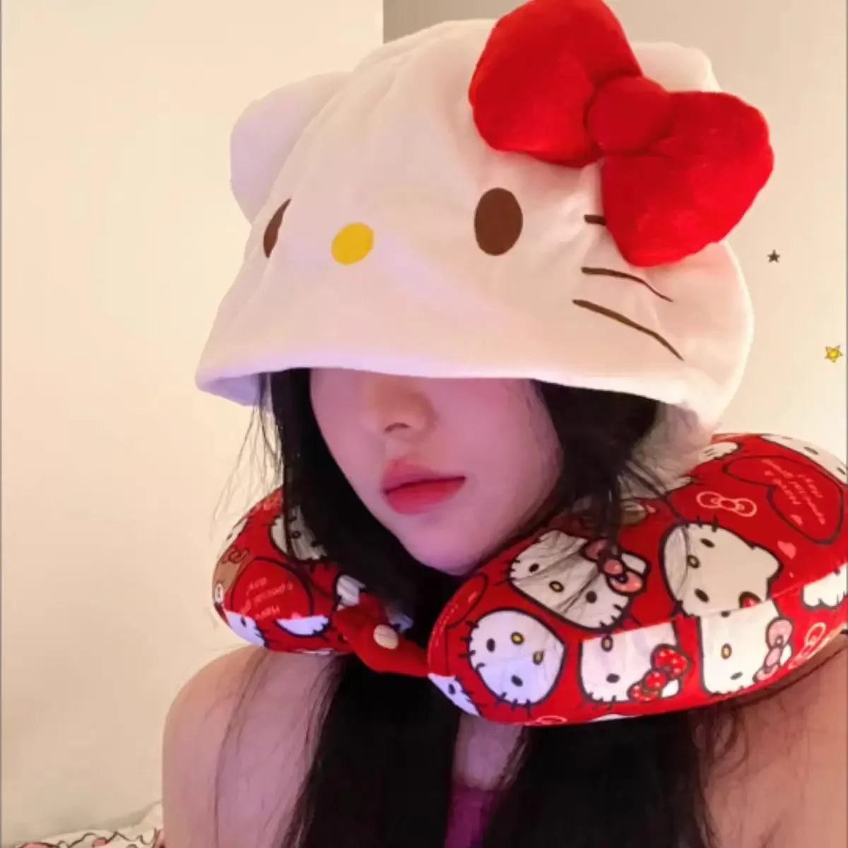 Kawaii Kitty Style Hooded U-Shaped Neck Pillow | Travel Nap Pillow