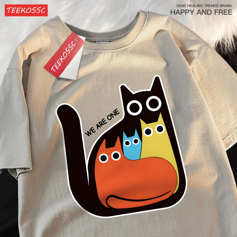Casual Cartoon Cats Men's Retro T-Shirt | Trendy Summer Style