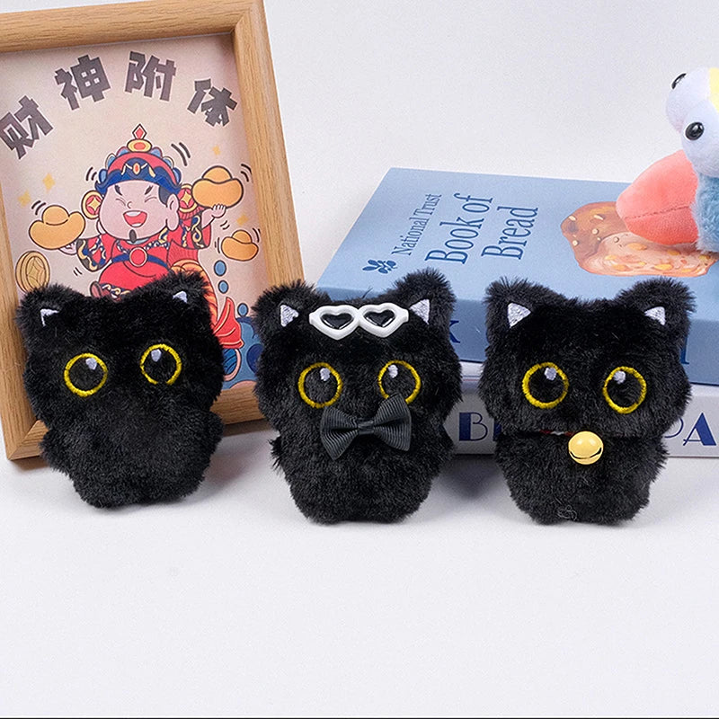Cute Cartoon Black Cat Plush Keychain | Novelty Backpack Accessory