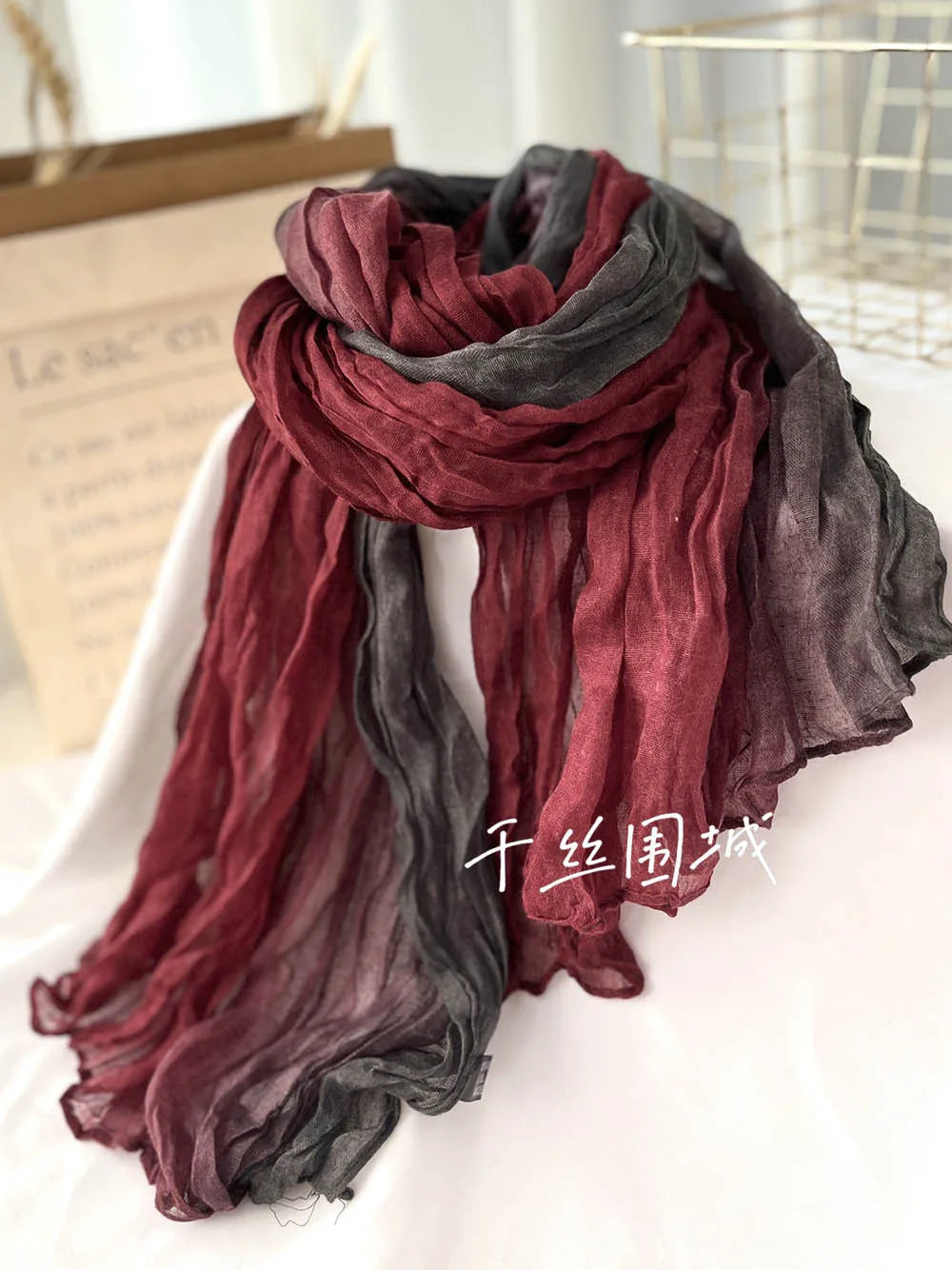 Elegant Women's Long Cotton Hemp Gradient Scarf for Winter Fashion