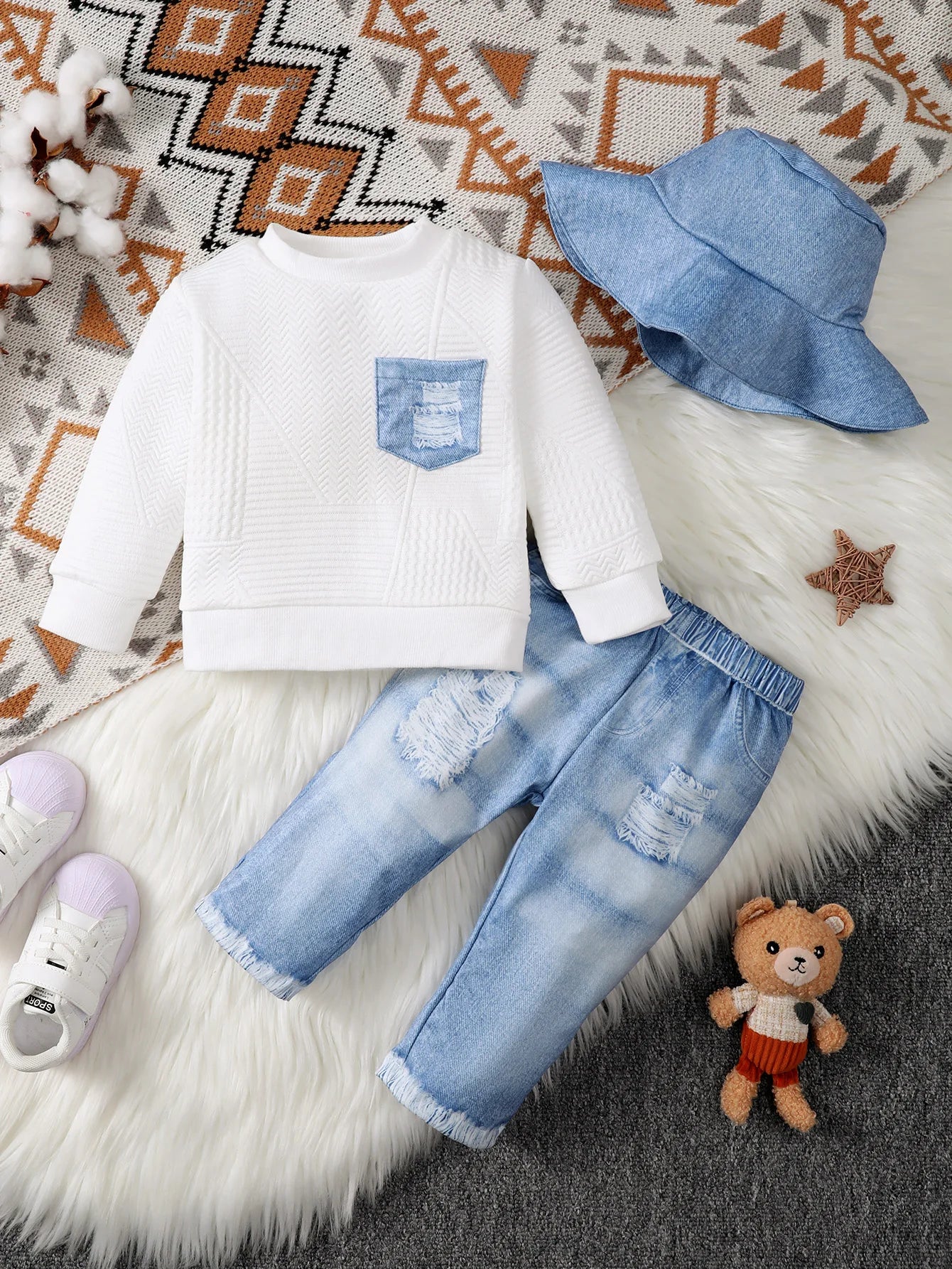 Trendy 3 Piece Baby Toddler Denim Clothing Set | Stylish Outfit