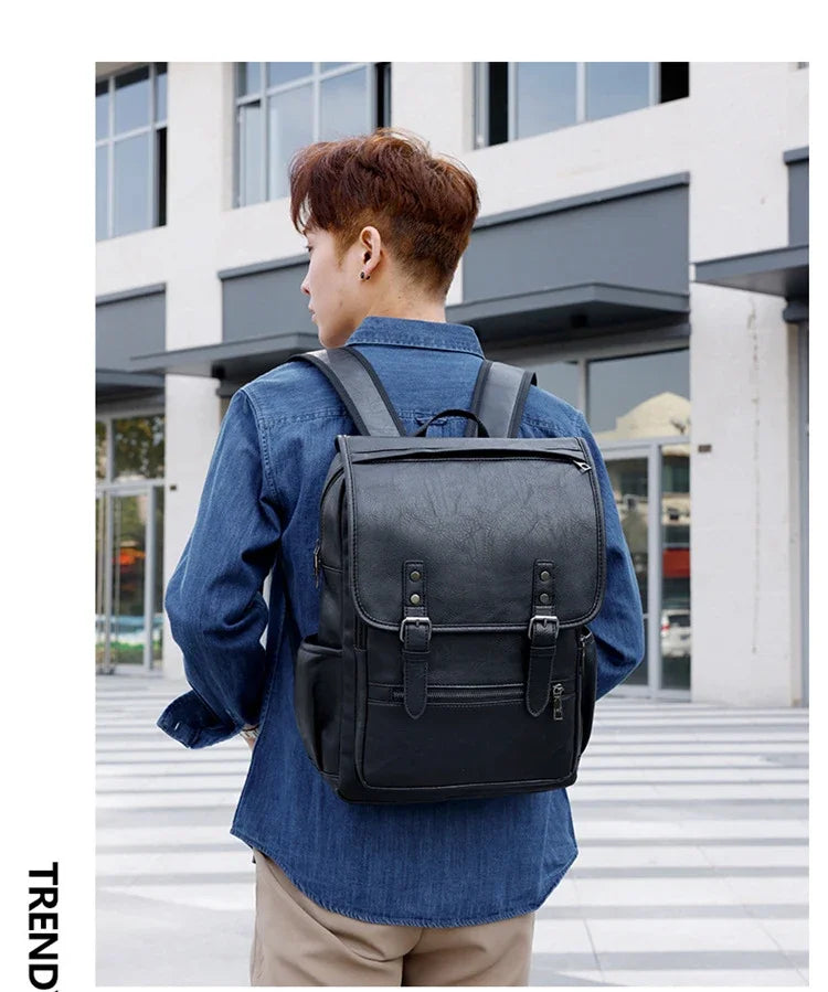Large Capacity Vintage Men's Backpack | Stylish PU Leather Bag