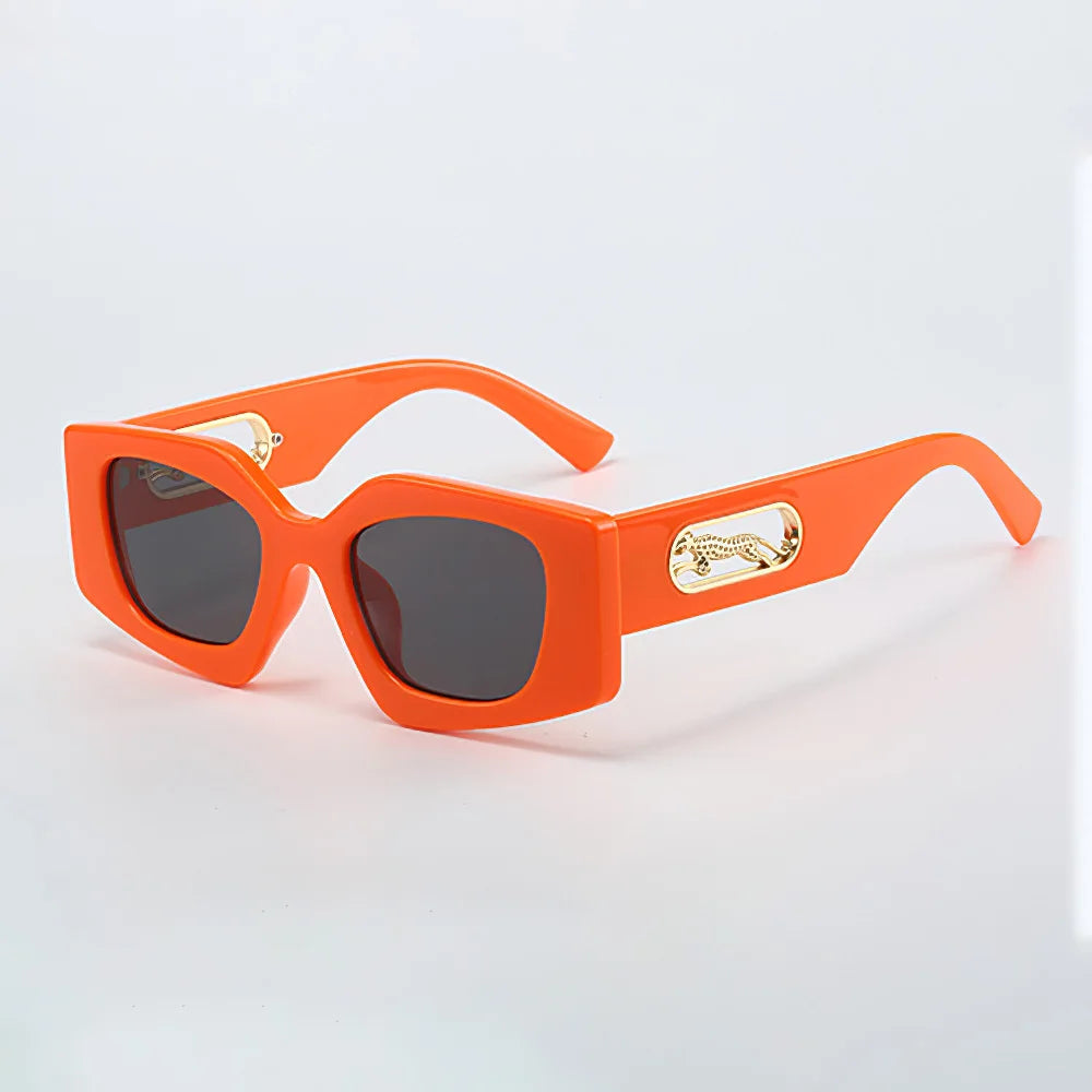Stylish Women's Black Geometric Sunglasses with Gold Accents