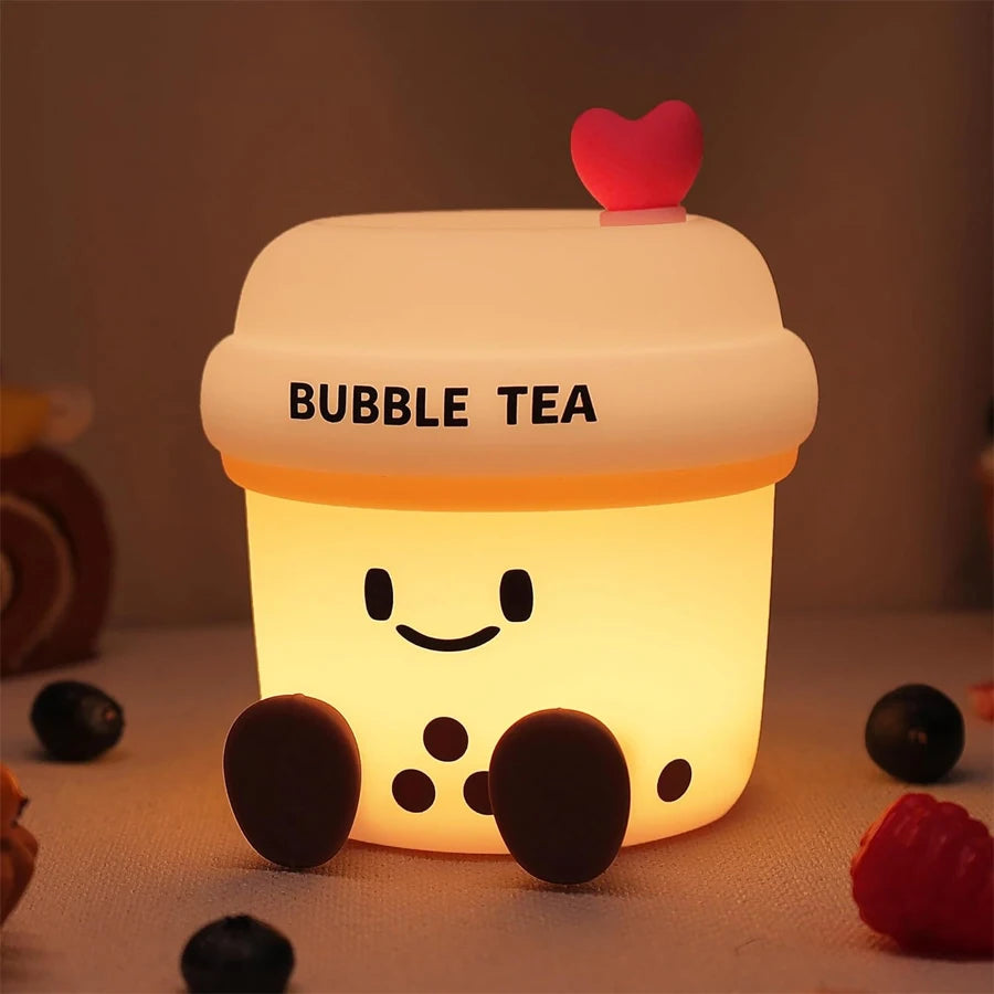Bonita luz nocturna LED de té de burbujas | Lámpara de ambiente recargable