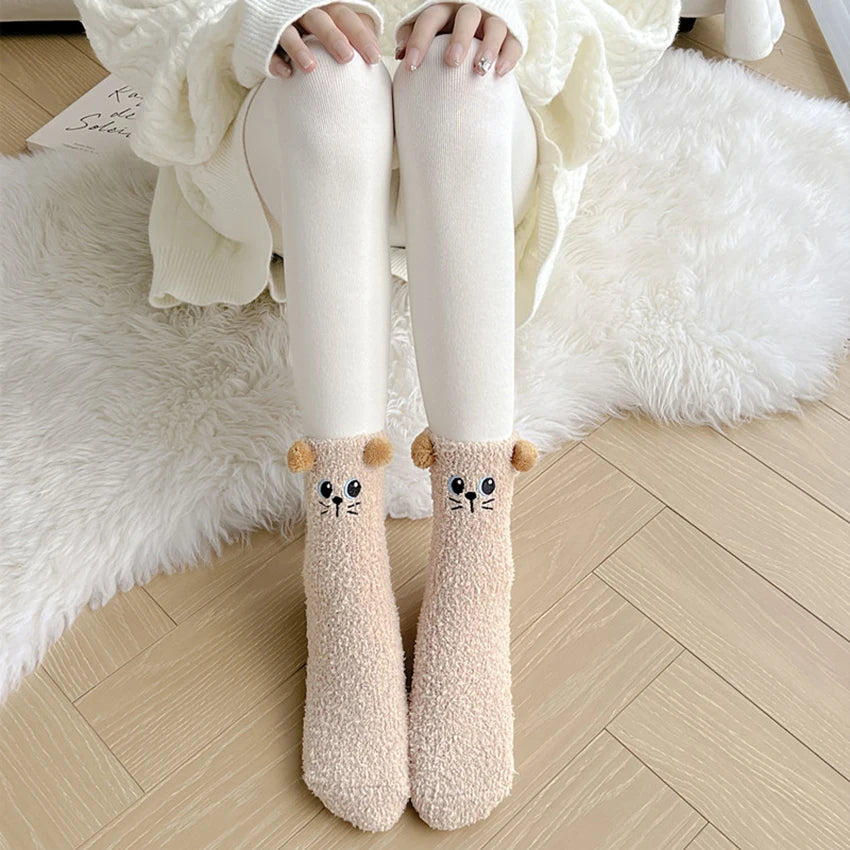 Cute Women's Winter Fluffy Socks | Cozy Fuzzy Animal Crew Socks
