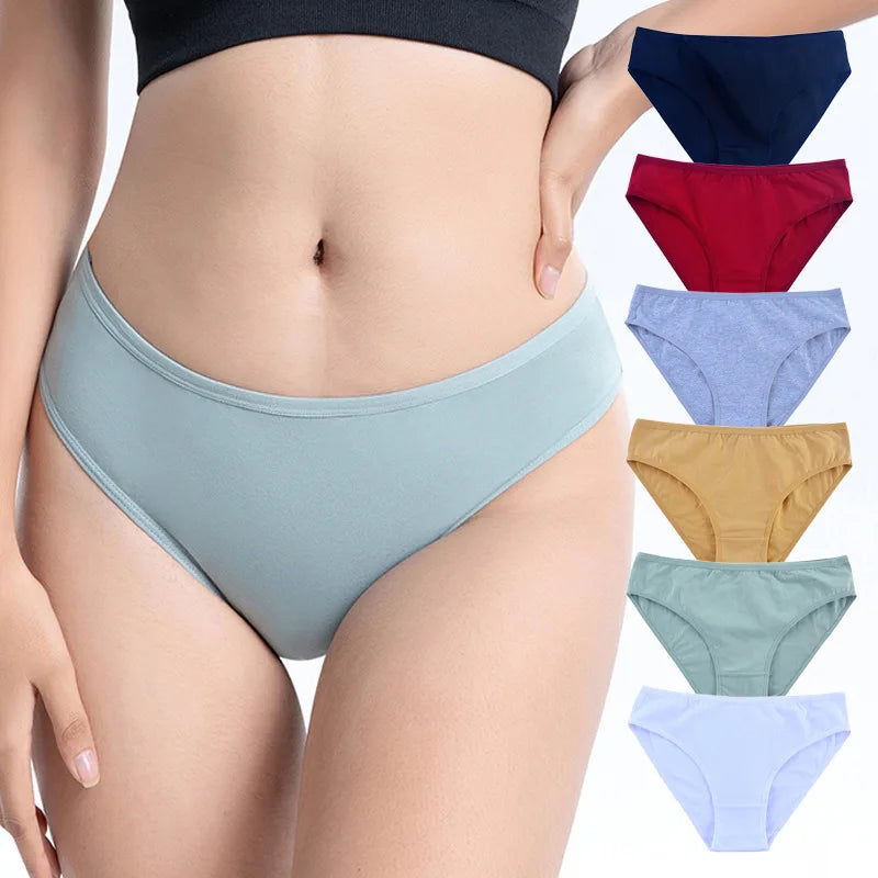 6pcs Women's Soft Cotton Middle-Waisted Briefs | Comfortable Underwear