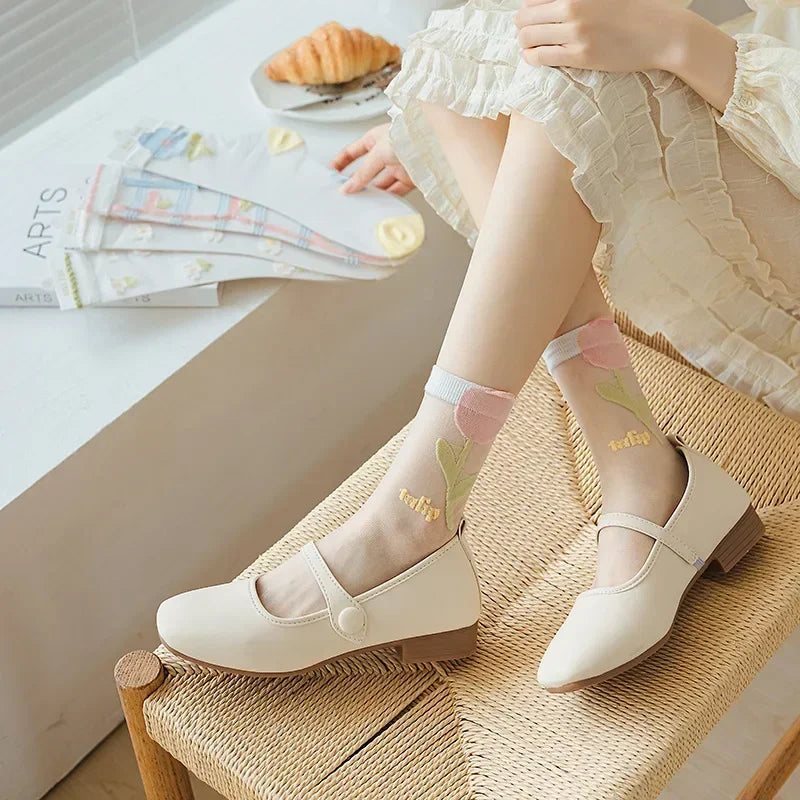 Women's Crystal Silk Socks | Ultra-Thin Breathable Lace Socks