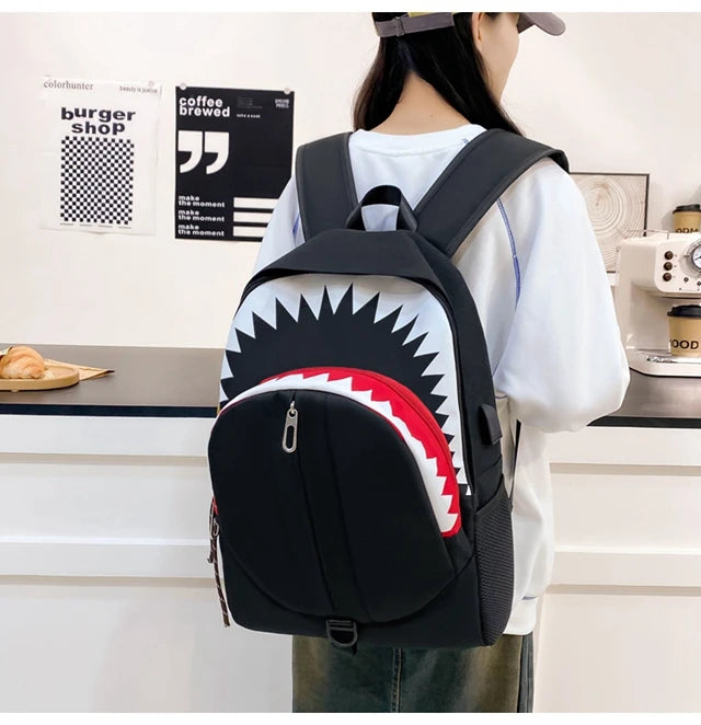 Luminous Shark Mouth Backpack | Large Capacity USB Laptop Bag