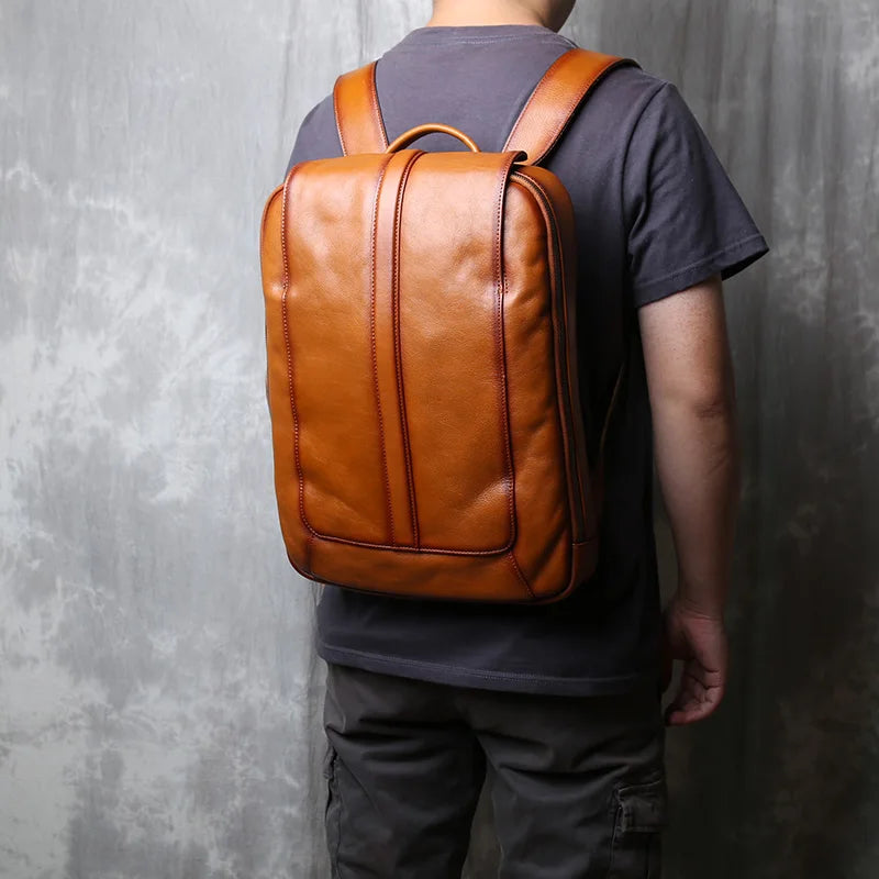 Men's Retro Cowhide Backpack | Stylish Large Capacity Leather Bag