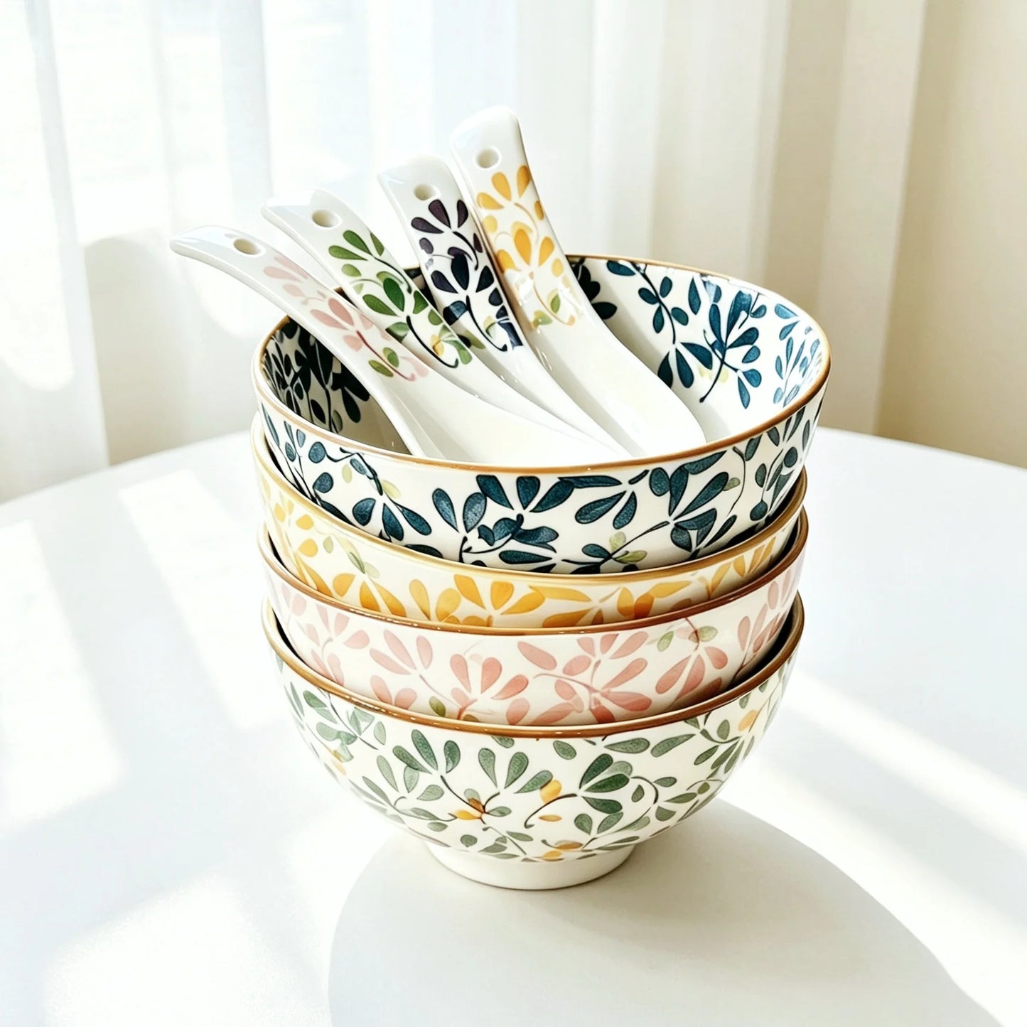 Floral Ceramic Bowl Set for Pasta, Salad, and More | Dishwasher Safe