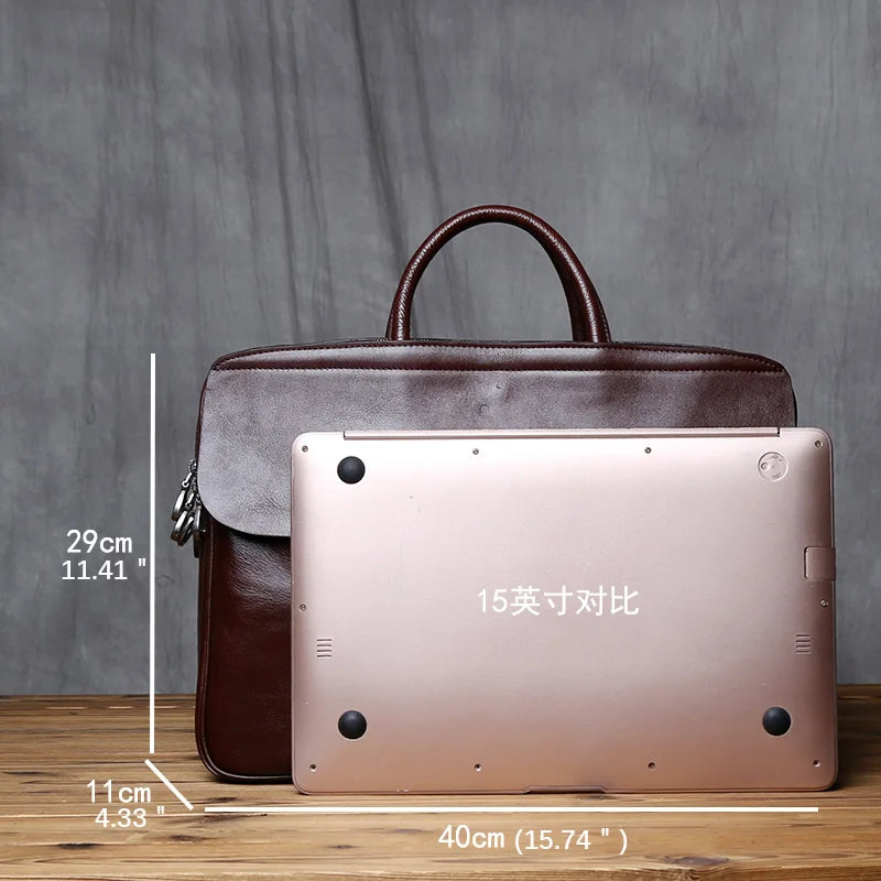 Maletín de cuero genuino vintage para hombre | Bolso para portátil de gran capacidad
