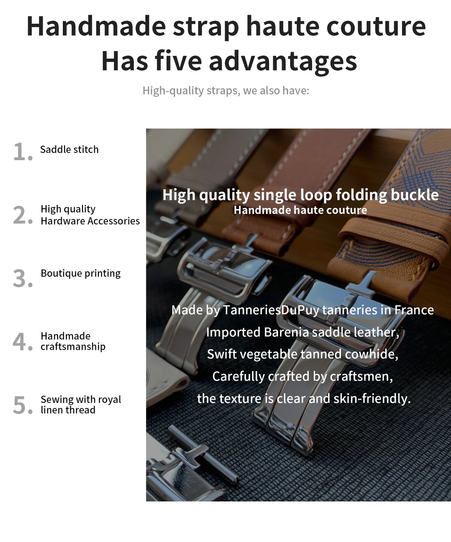High Quality Genuine Leather Watch Band | Deployment Buckle Strap