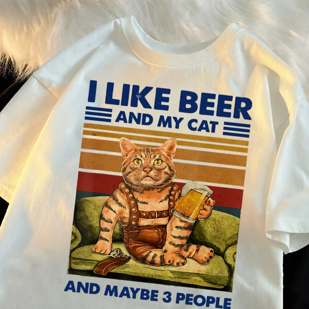 Men's Summer Cat and Beer Graphic T-Shirt | Soft Cotton Tee