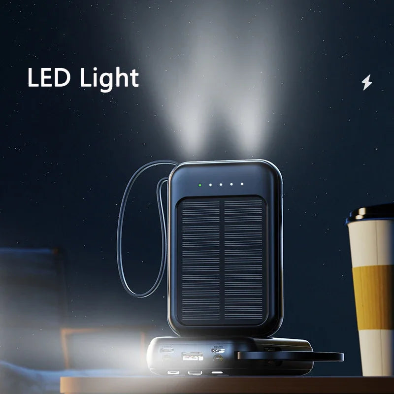 50000mAh Mini Solar Power Bank | Portable Charger with Cables