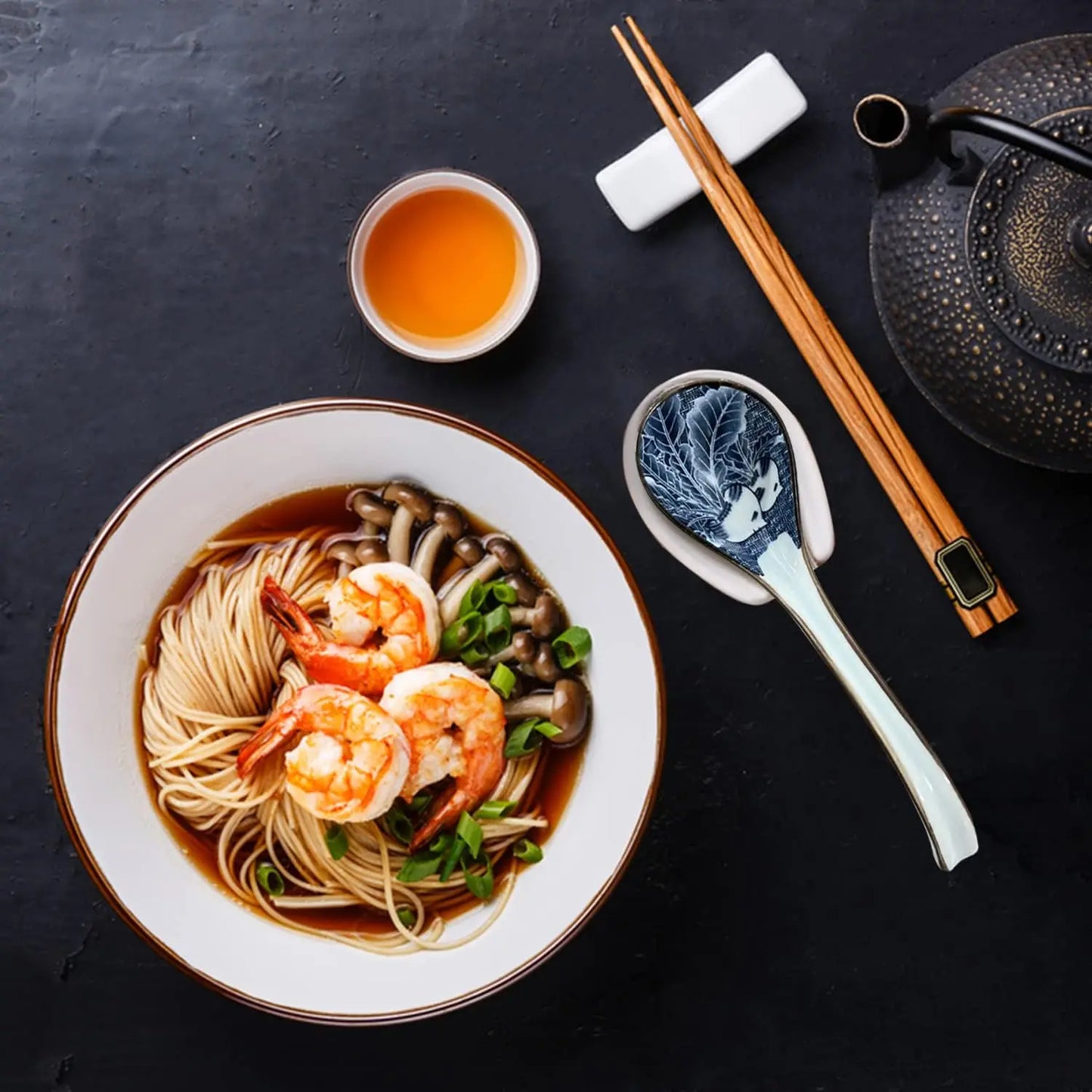 Asian Ceramic Soup Spoon | Long Handle & Non-Slip Design