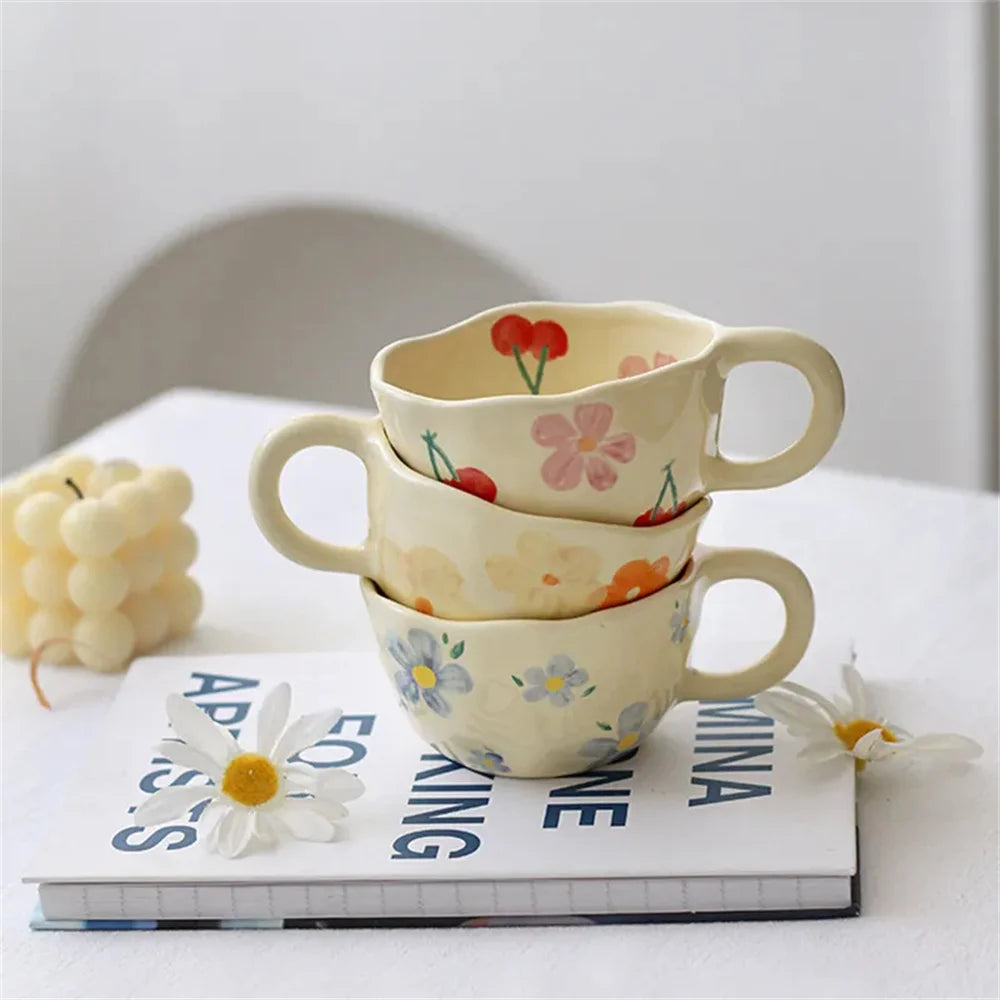 Handcrafted Ceramic Mugs | Unique Flower Coffee Cups