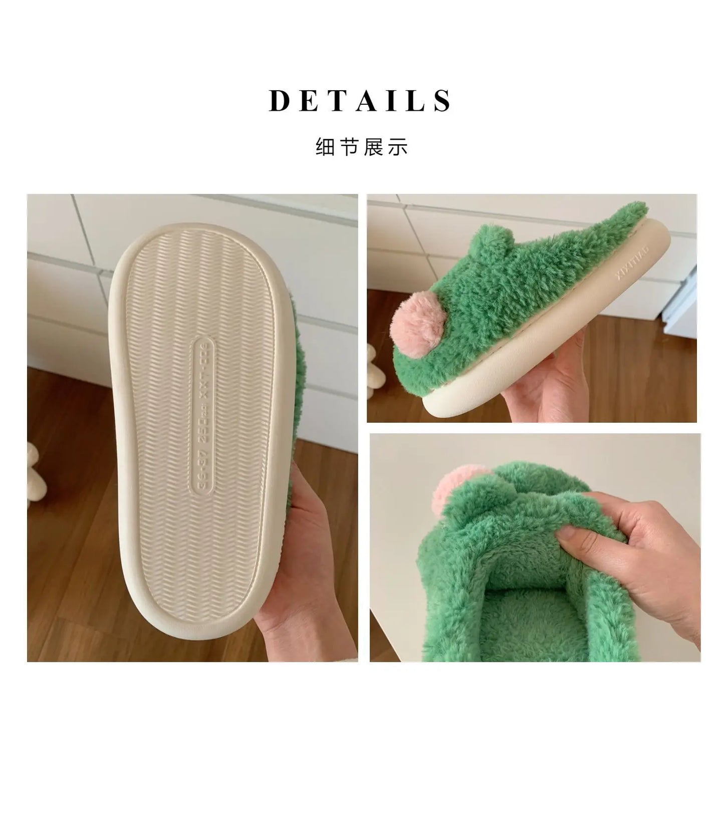 Women's Cute Green Frog Plush Slippers | Cozy Faux Fur House Shoes