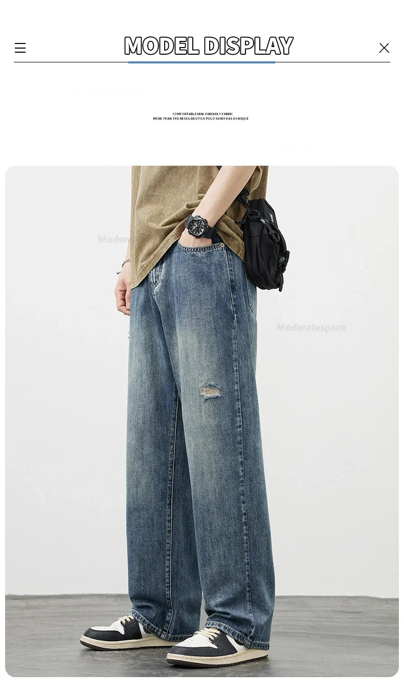 Men's Vintage Baggy Jeans | Distressed Y2K Straight Pants