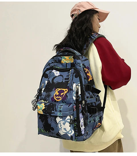 Trendy Personalized Graffiti Japanese Backpack | Large Capacity Book Bag