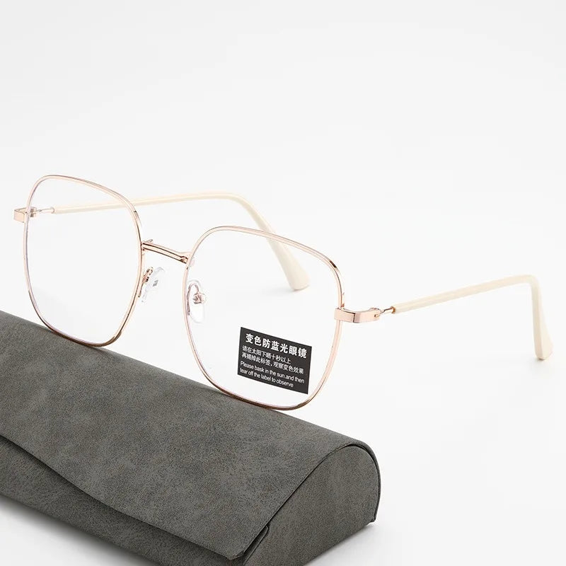Stylish Square Anti-Blue Light Glasses with Retro Metal Frame