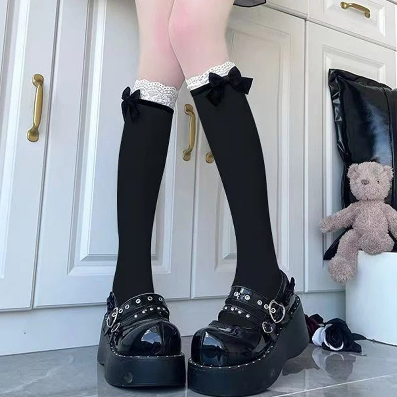 Elegant Japanese Lolita Mid-Tube Socks | Bow & Lace Design