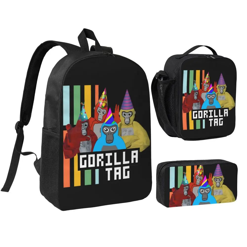 Stylish Black and White Gorilla Backpack Set for Teens | Versatile Bags