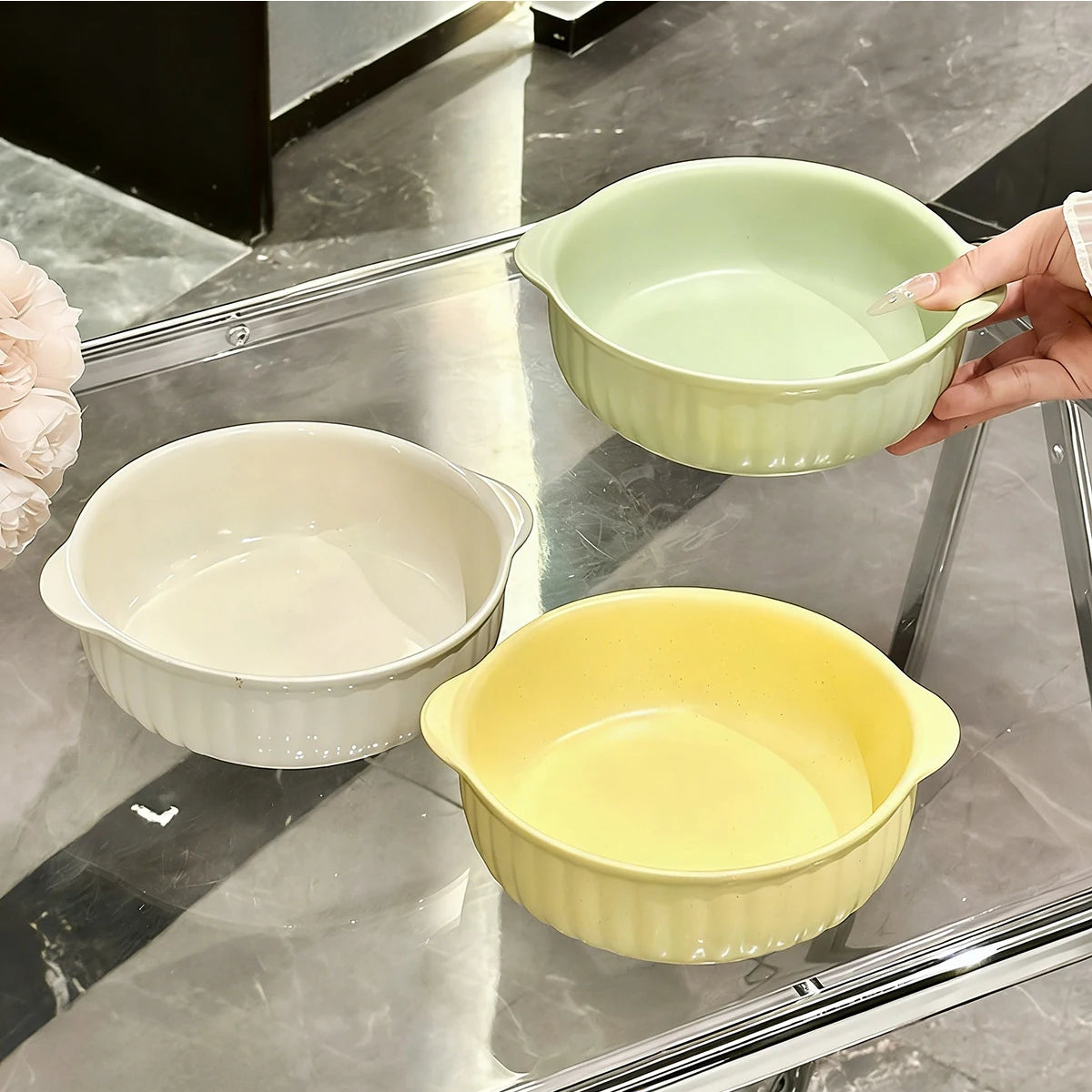 Double-Ear Ceramic Bowl | Safe for Oven, Microwave & Dishwasher