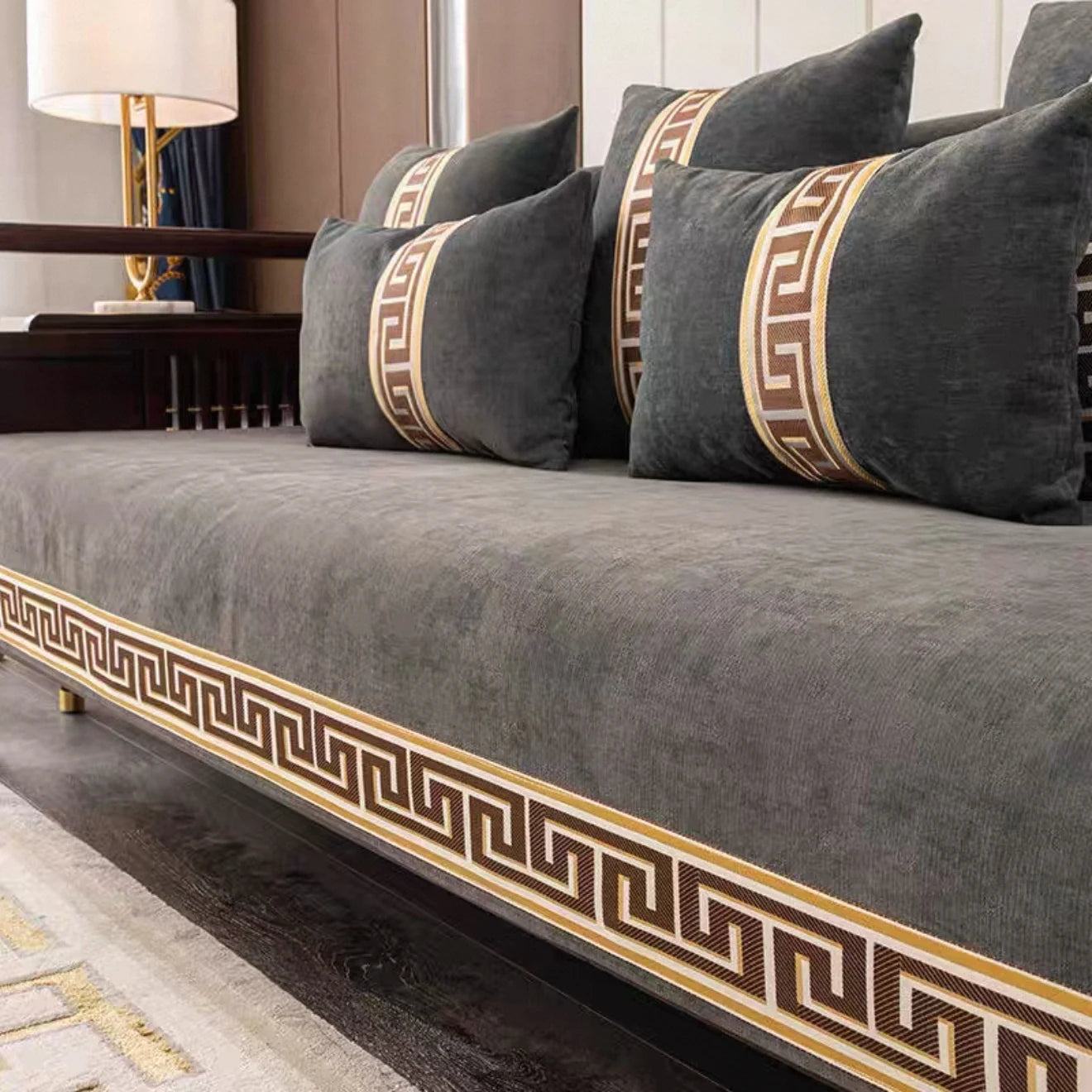 Non-Slip Geometric Chenille Sofa Cover | Universal All-Seasons Towel