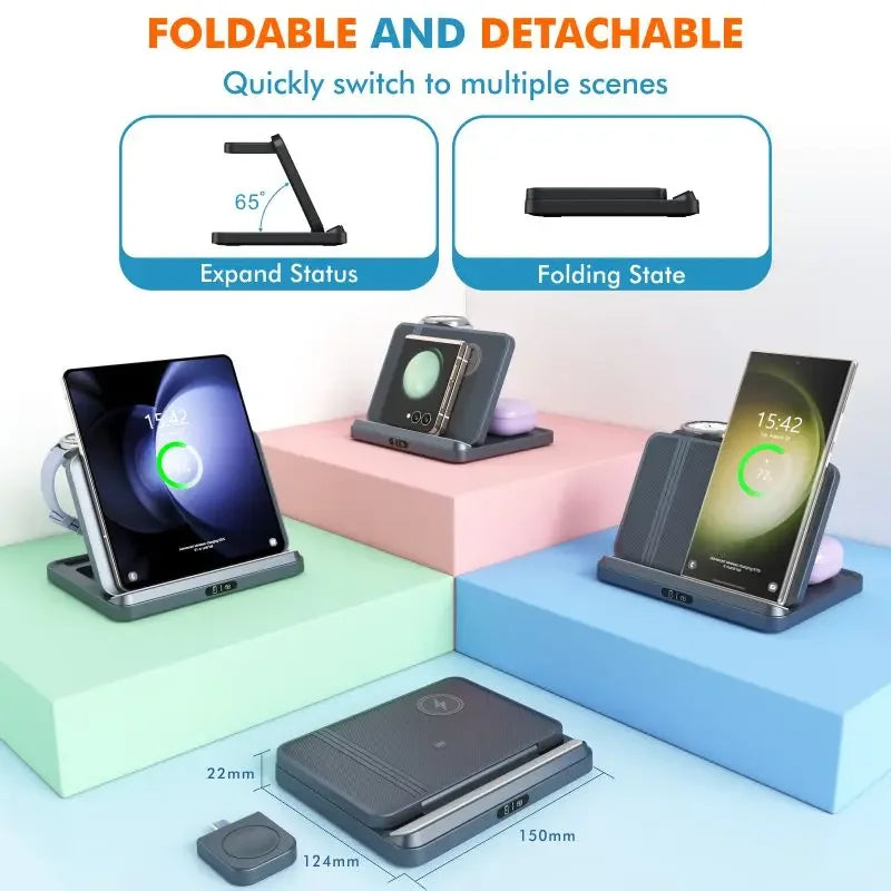 3-in-1 Fast Wireless Charger Stand for Phones, Watches, & Earbuds
