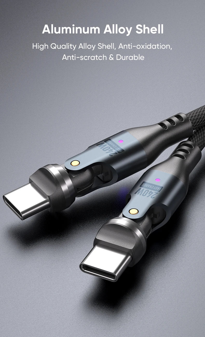 540° Rotating USB C to Type C Fast Charging Cable | 240W, Braided
