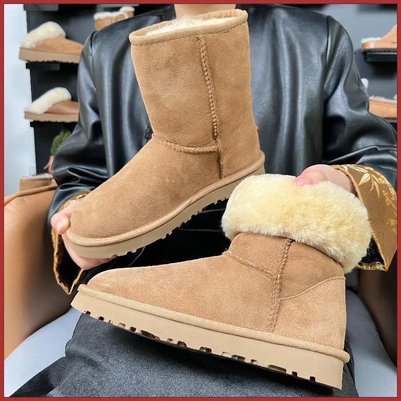 Women's Sheepskin Wool Snow Boots | Warm Winter Ankle Boots
