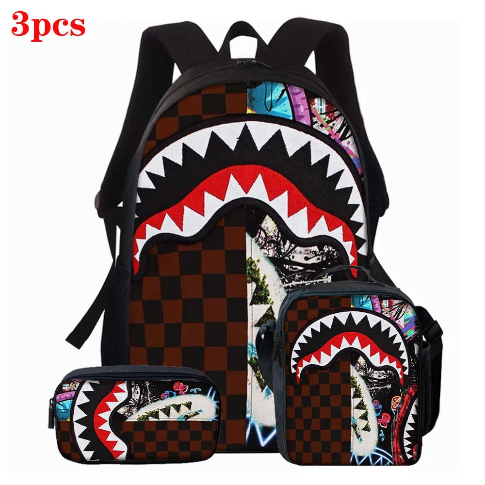 Trendy Shark Graphic Backpack Set | Ideal for School & Adventures