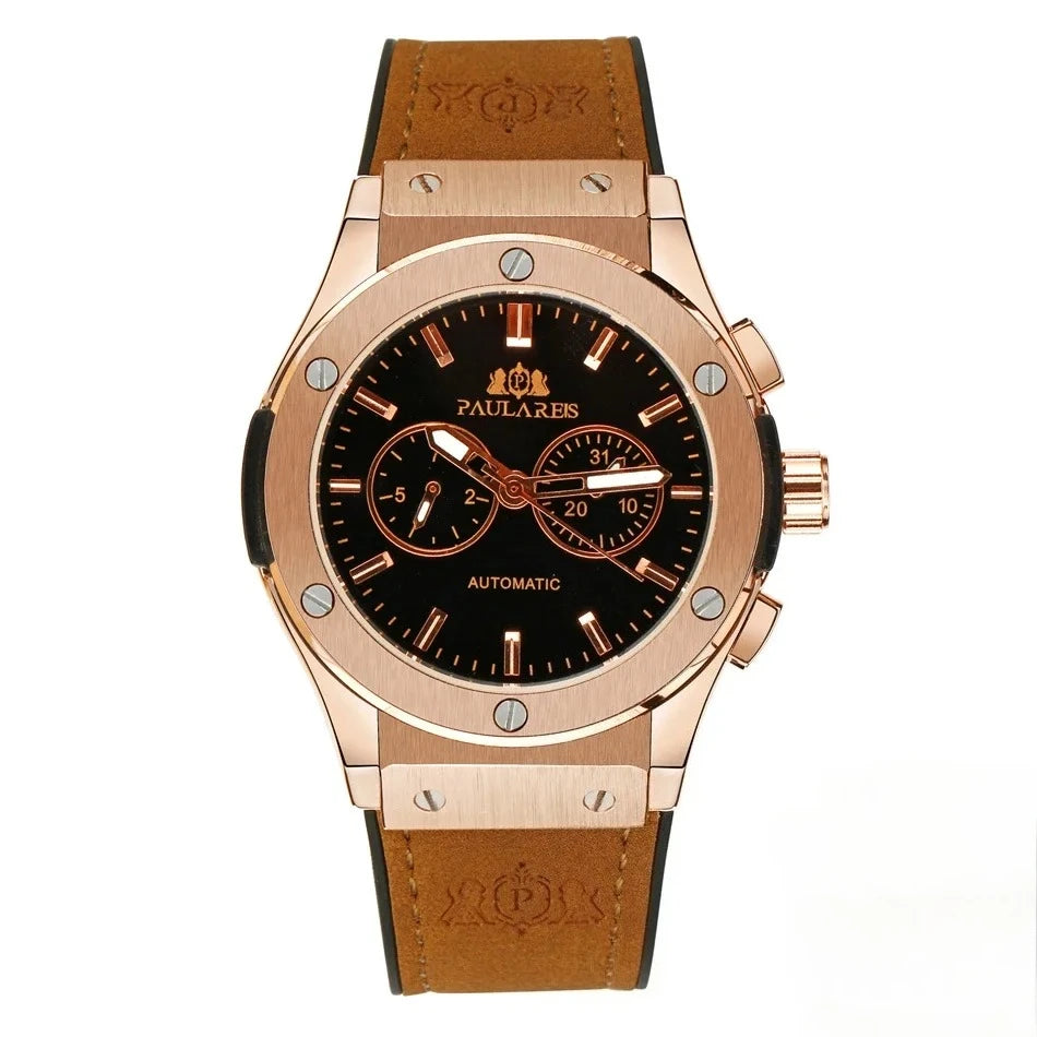 Men's Casual Automatic Mechanical Watch | Rose Gold & Rubber Strap