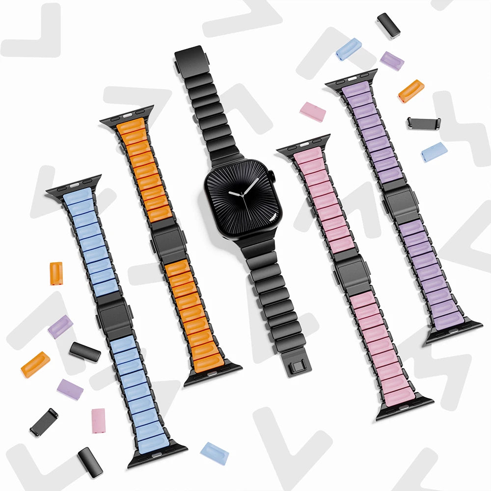Slim Stainless Steel Rubber Strap for Apple Watch - Versatile & Stylish